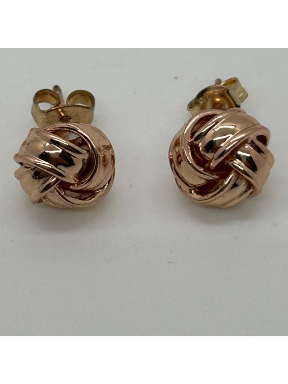 Rose Gold Tone Love Knot Stud Earrings Post Minimalist Classic Fashion READ - Picture 8 of 9